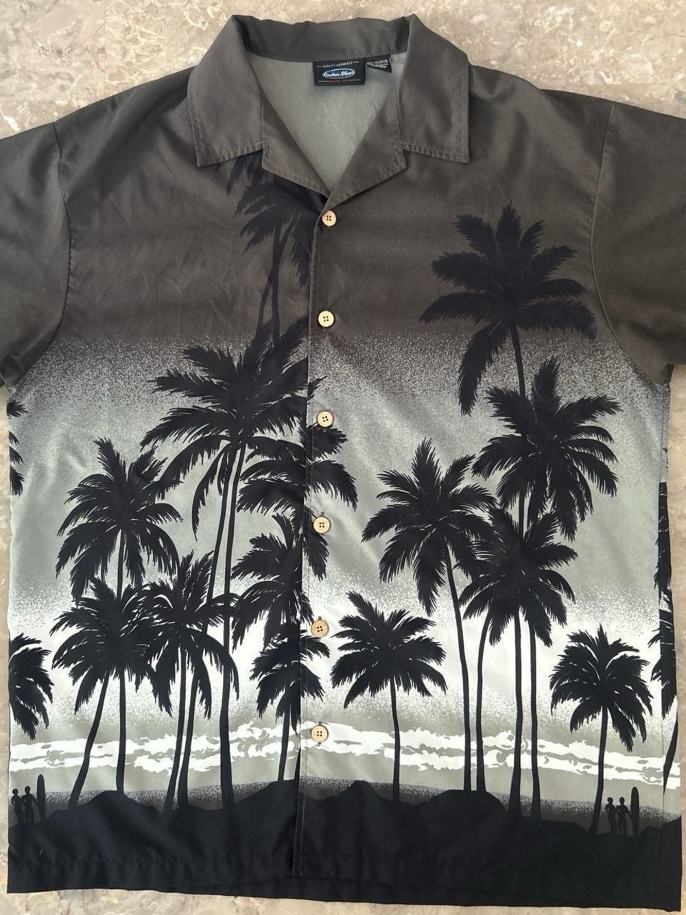 Vintage 2000s Anchor Blue Hawaiian Shirt XL Palm Tree Beach Aloha Y2K